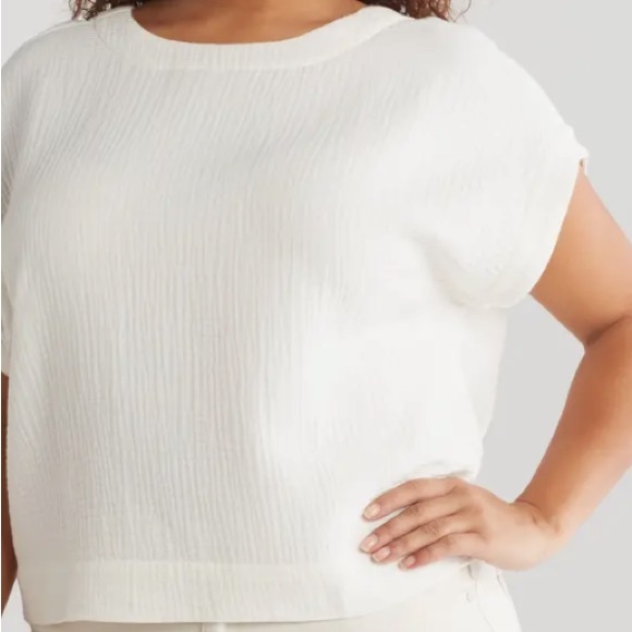 Madewell Joy short sleeve cotton Top in off~white size LARGE - Picture 3 of 8